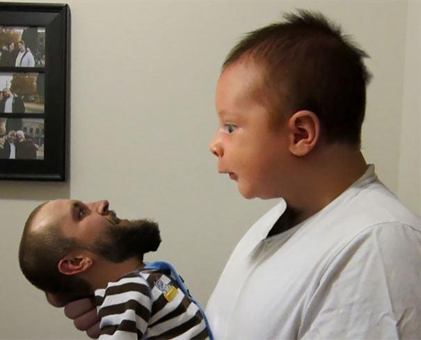 Что будет, если поменяться с ребенком лицом: 20 смешных фото