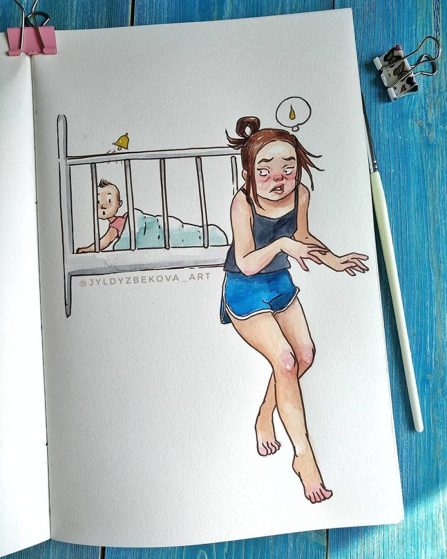 Я рисую свою обычную жизнь: мама забавно о суровых родительских буднях